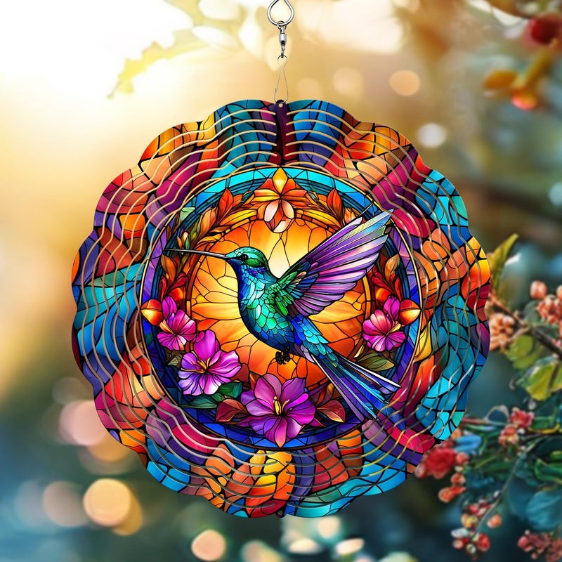 PUCPAM Hummingbird Wind Spinner, 3D Hanging Stainless Steel Garden Spinner, Wind Spinner Hanging for Outdoor & Indoor Décor, Unique Gifts for Yard Garden Decoration or Patio Décor (Hummingbird) - Image 1